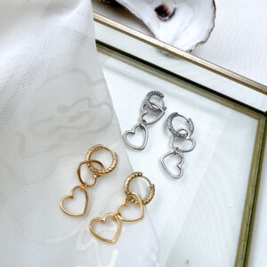 double heart oorbellen an